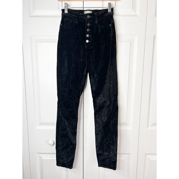 DL1961 Chrissy Ultra High Rise Black Velvet Button Fly Jeans Women's Size 24 - Picture 2 of 11